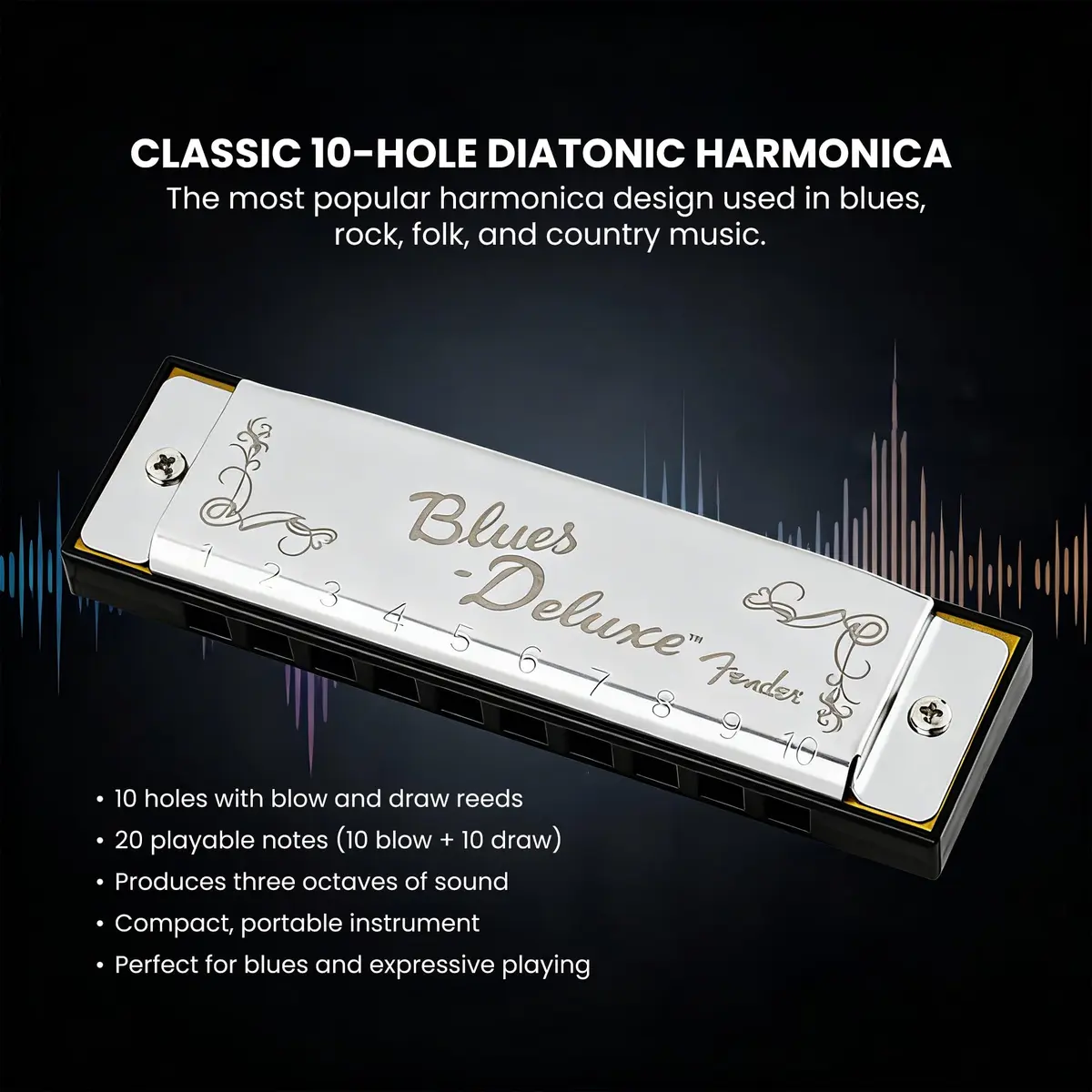 Fender Blues Deluxe Harmonica Key of C | Diatonic 10-Hole Classic Sound - view 3