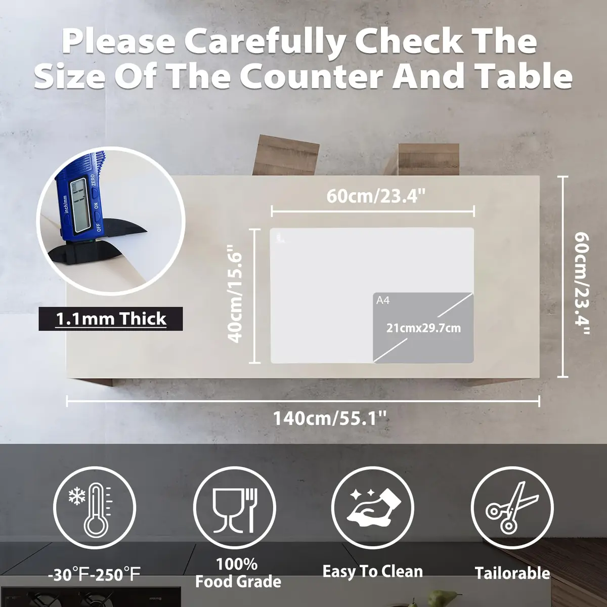 Folksy Super Kitchen Thick Silicone Counter Mat 59.4cm x 39.6cm (23.4"x15.6") | Protects Kitchen Counters from Heat and Stains - view 2
