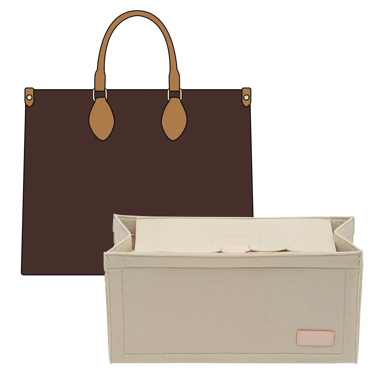 Doxo Felt Purse Organizer Insert for LV On The Go GM, With Cover, Beige | Keeps Bag Shape & Organizes Contents - main product image