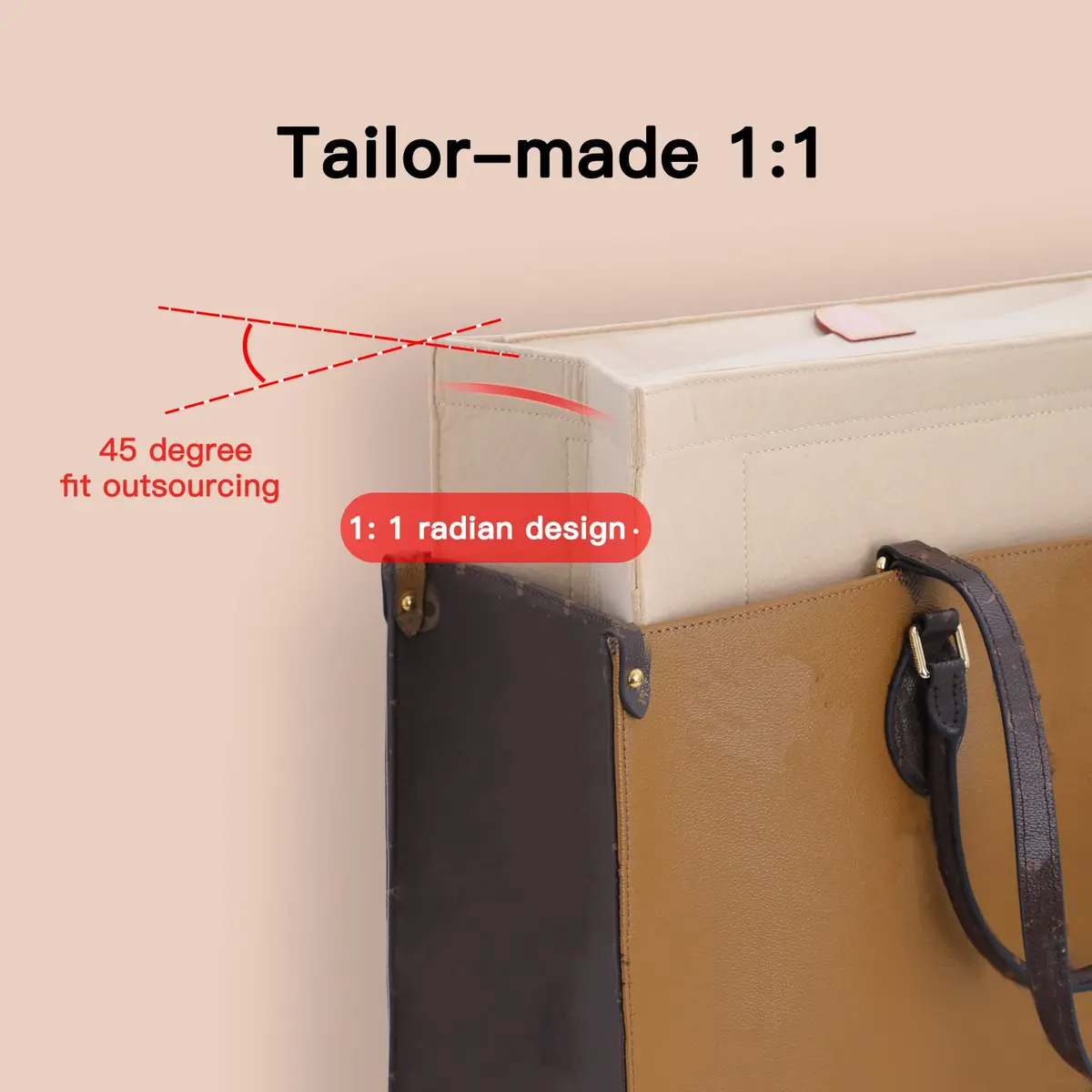 Doxo Felt Purse Organizer Insert for LV On The Go GM, With Cover, Beige | Keeps Bag Shape & Organizes Contents - view 5