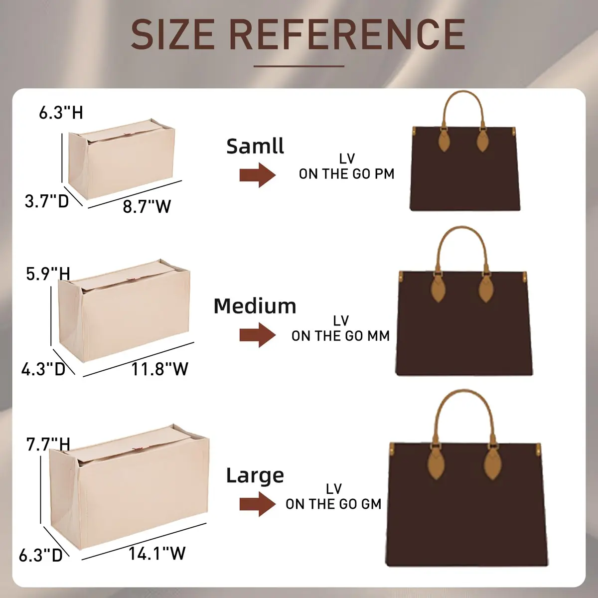 Doxo Felt Purse Organizer Insert for LV On The Go GM, With Cover, Beige | Keeps Bag Shape & Organizes Contents - view 2
