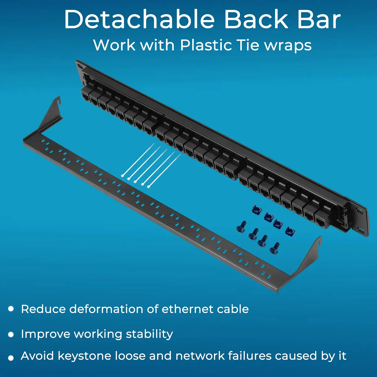 Rapink 24-Port Cat6 Patch Panel with Inline Keystone Couplers 19-Inch | 10Gbps Speed Support - view 6
