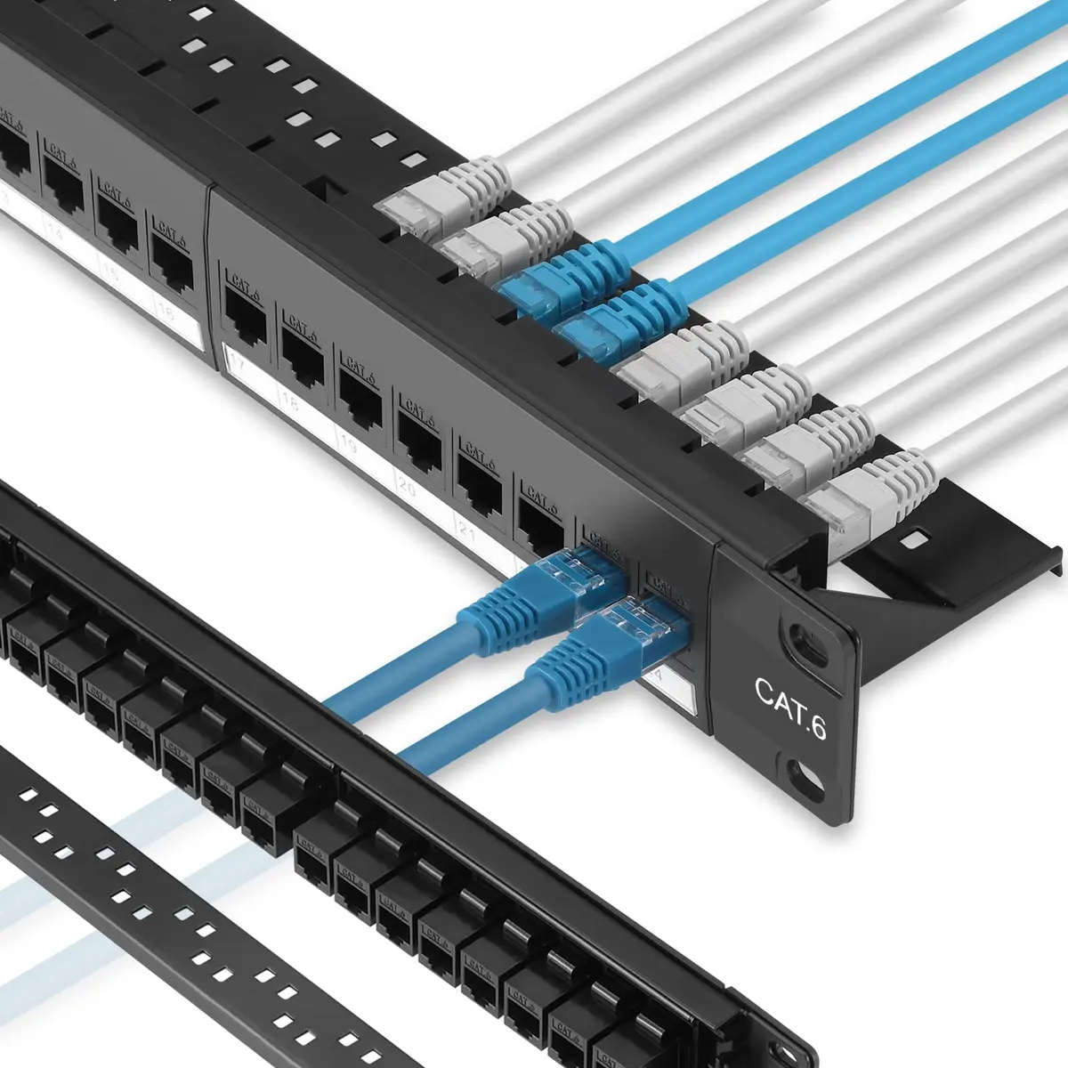 Rapink 24-Port Cat6 Patch Panel with Inline Keystone Couplers 19-Inch | 10Gbps Speed Support - main product image