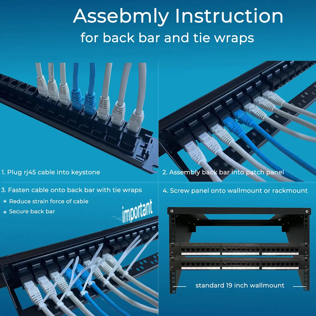 Rapink 24-Port Cat6 Patch Panel with Inline Keystone Couplers 19-Inch | 10Gbps Speed Support - view 7