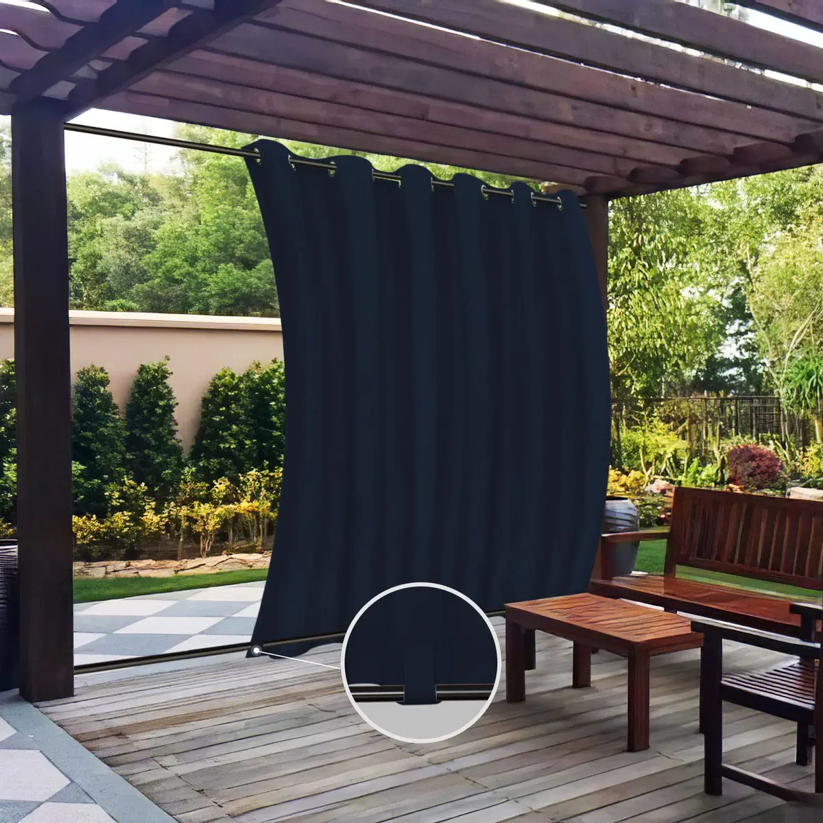 Easy-Going Outdoor Curtains for Patio 1 Panel, 110x108 inch, Navy | Waterproof, Windproof Privacy Drapes - main product image