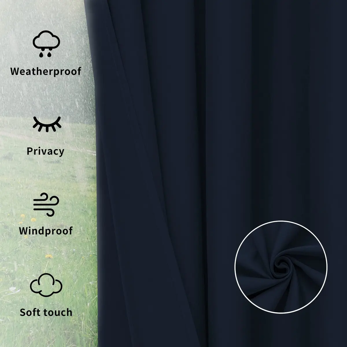 Easy-Going Outdoor Curtains for Patio 1 Panel, 110x108 inch, Navy | Waterproof, Windproof Privacy Drapes - view 6