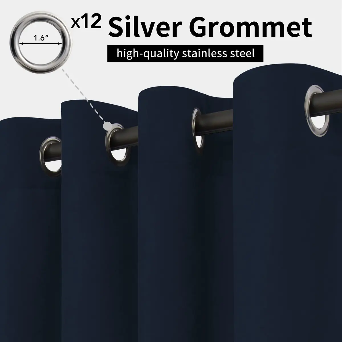 Easy-Going Outdoor Curtains for Patio 1 Panel, 110x108 inch, Navy | Waterproof, Windproof Privacy Drapes - view 2