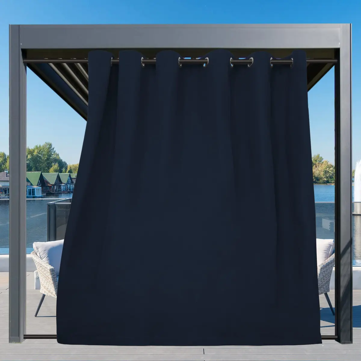 Easy-Going Outdoor Curtains for Patio 1 Panel, 110x108 inch, Navy | Waterproof, Windproof Privacy Drapes - view 3