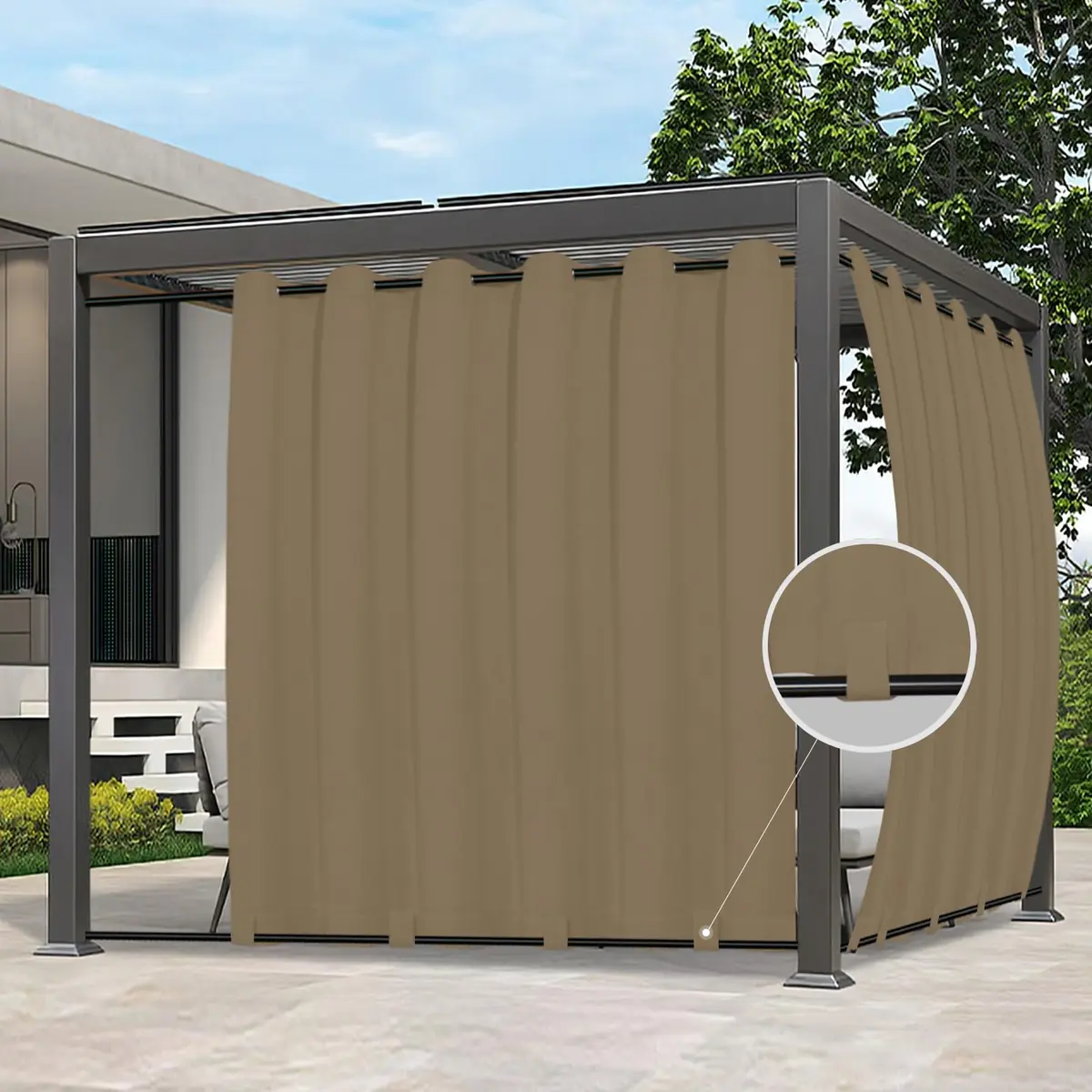 Easy-Going Outdoor Curtains for Patio 110x108 inch Khaki | Waterproof Windproof Privacy Panel - main product image