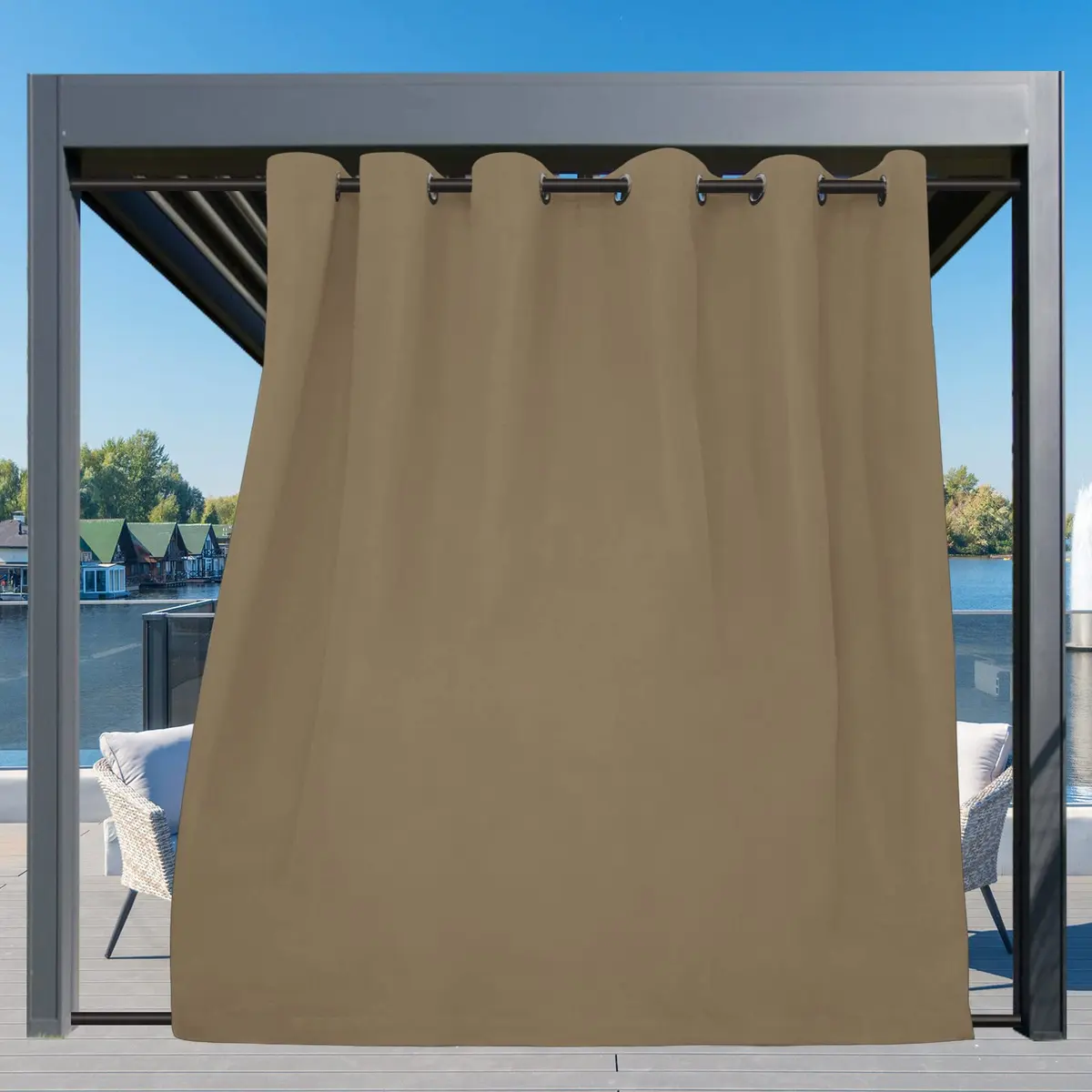 Easy-Going Outdoor Curtains for Patio 110x108 inch Khaki | Waterproof Windproof Privacy Panel - view 3