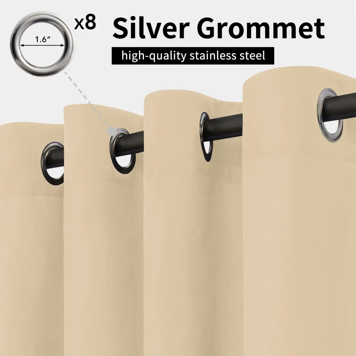 Easy-Going Outdoor Curtains for Patio 54x120 inch Beige | Waterproof Windproof Privacy Drapes - view 2