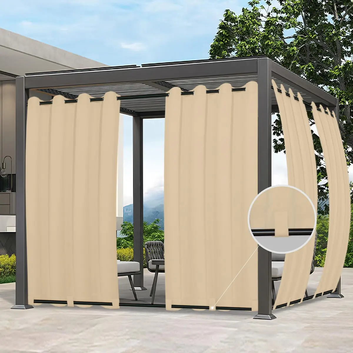 Easy-Going Outdoor Curtains for Patio 54x108 inch Beige | Waterproof & Windproof - main product image