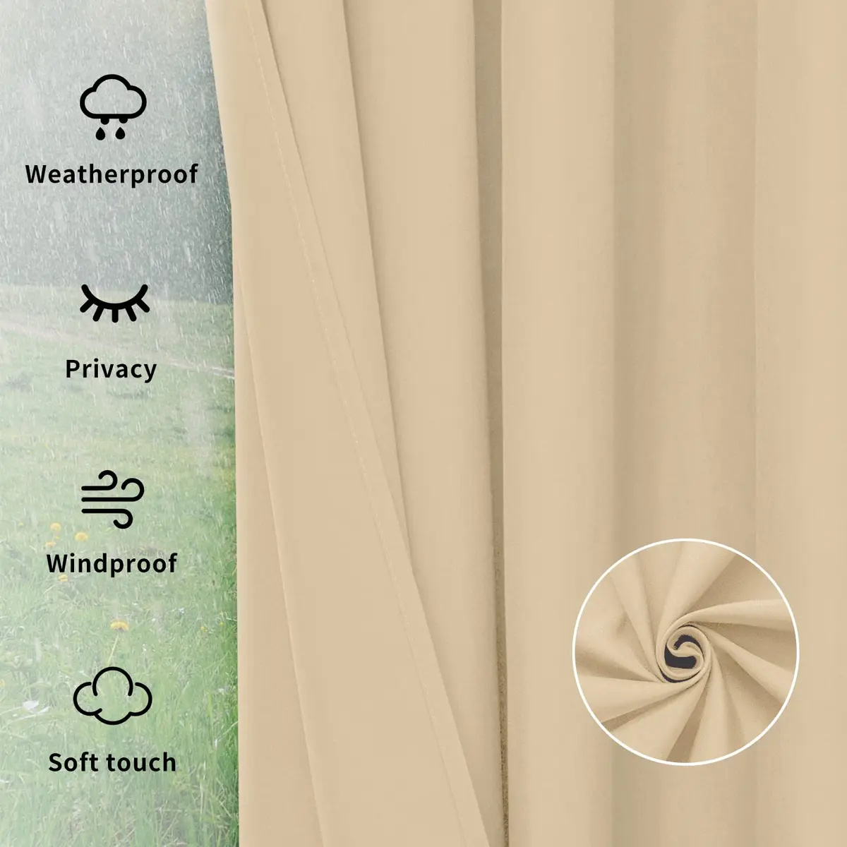 Easy-Going Outdoor Curtains for Patio 54x108 inch Beige | Waterproof & Windproof - view 6