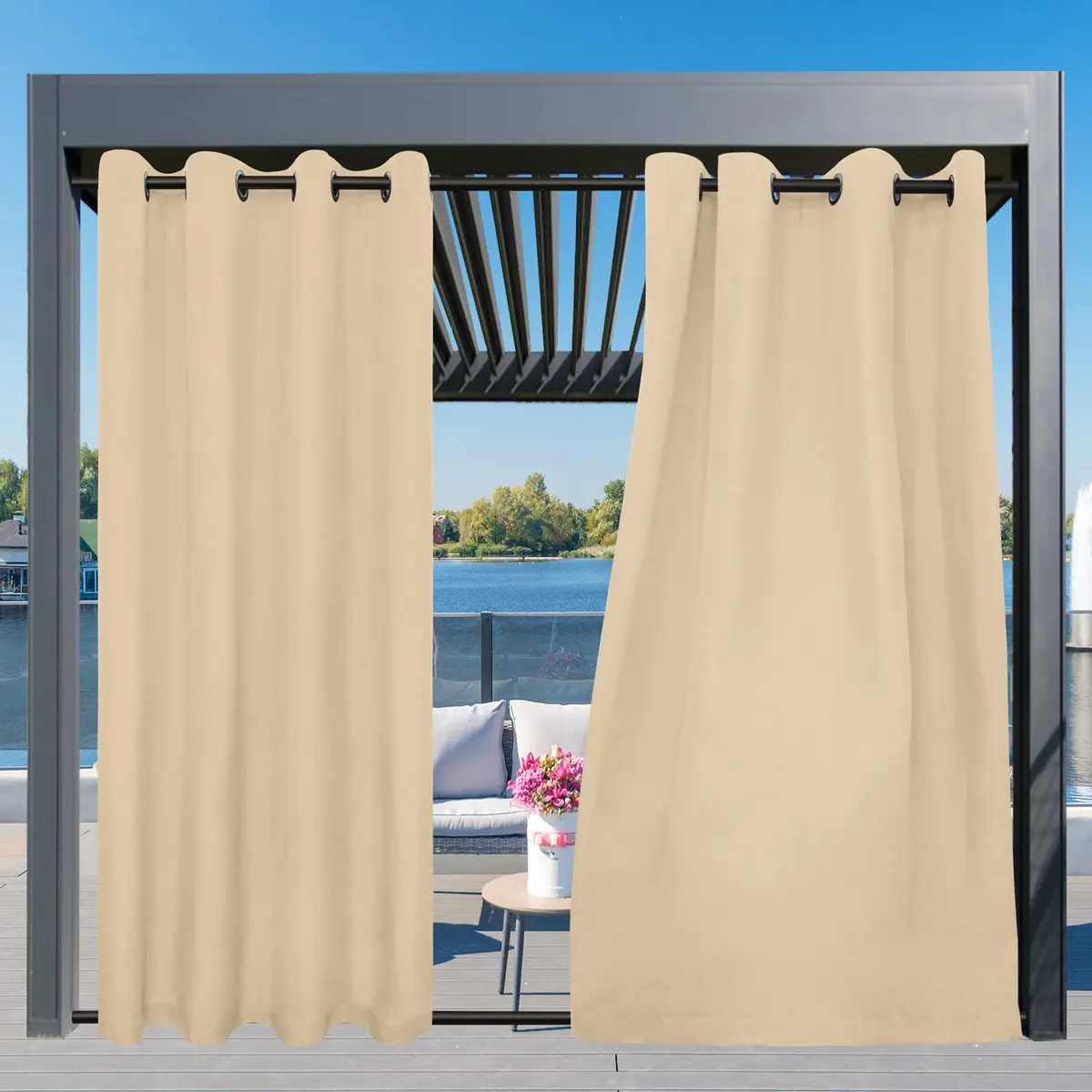 Easy-Going Outdoor Curtains for Patio 54x108 inch Beige | Waterproof & Windproof - view 3
