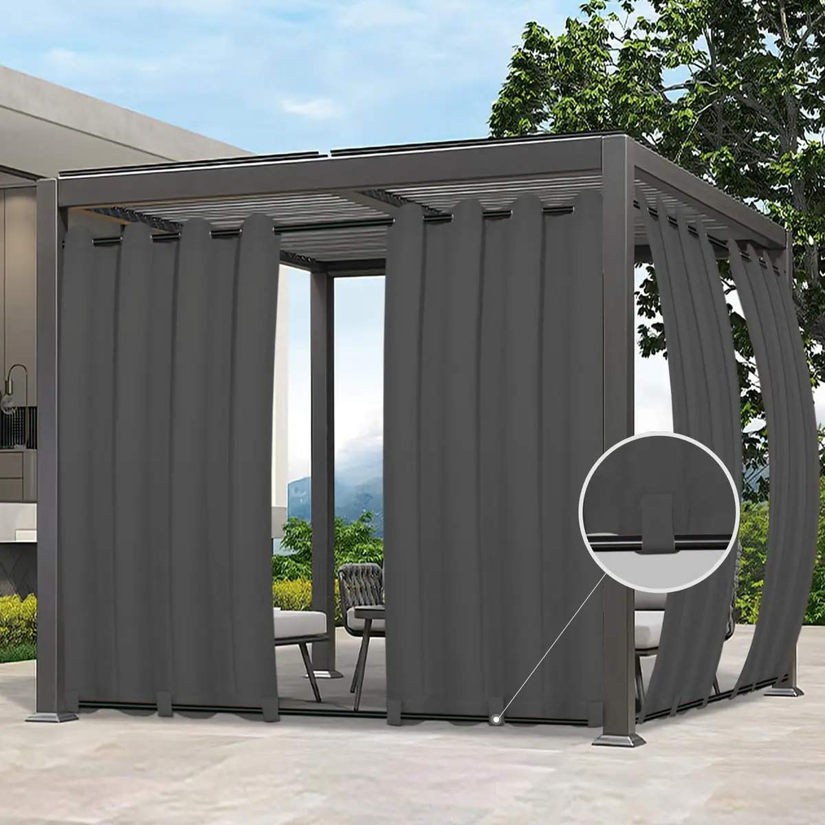 Easy-Going Outdoor Curtains for Patio 54x108 inch Grey Waterproof Windproof Wind Resistant - main product image