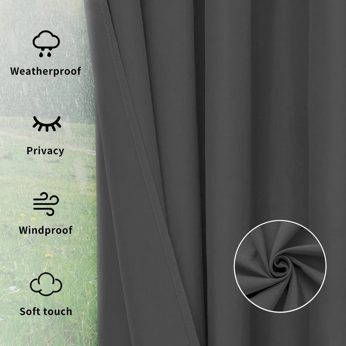 Easy-Going Outdoor Curtains for Patio 54x108 inch Grey Waterproof Windproof Wind Resistant - view 6