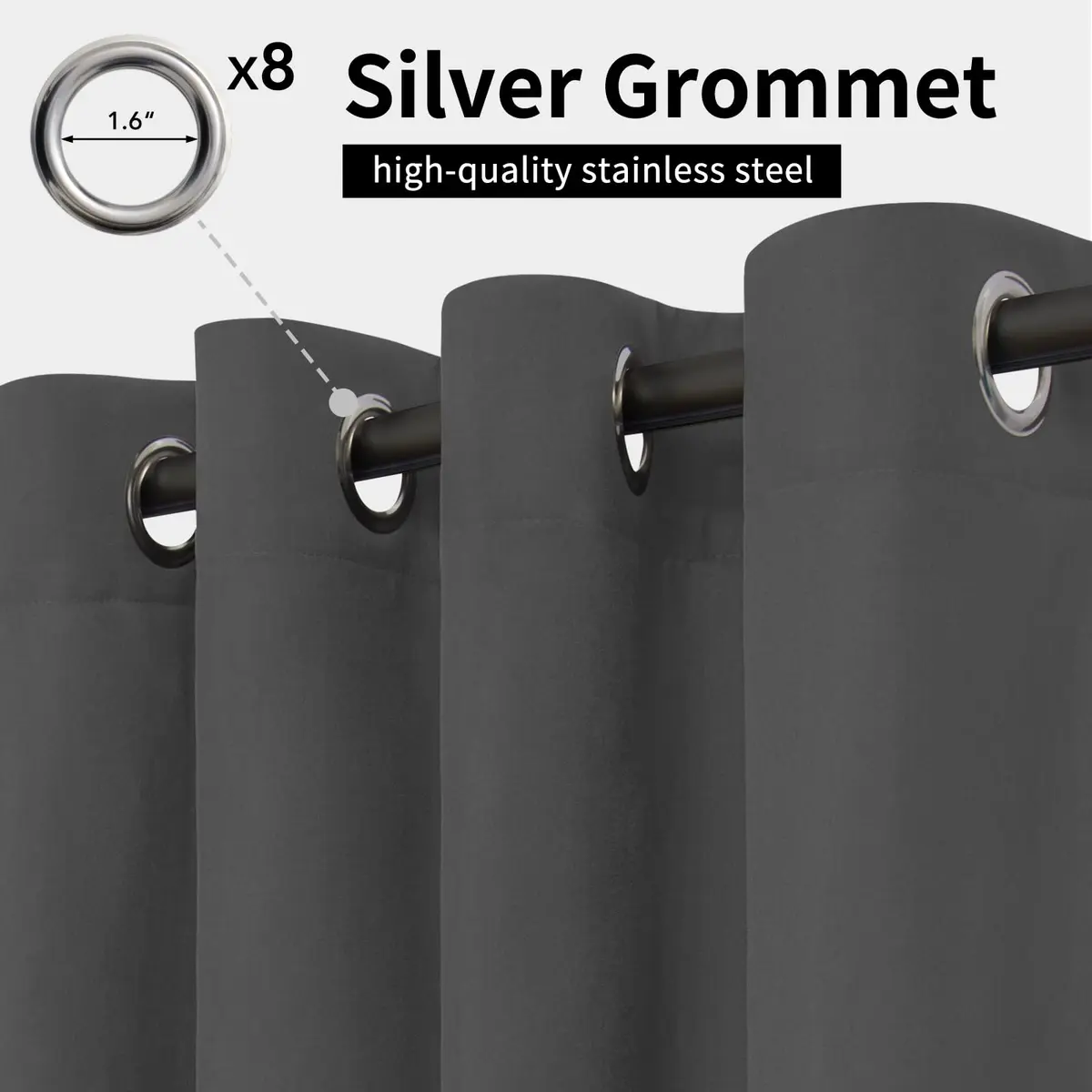 Easy-Going Outdoor Curtains for Patio 54x108 inch Grey Waterproof Windproof Wind Resistant - view 2