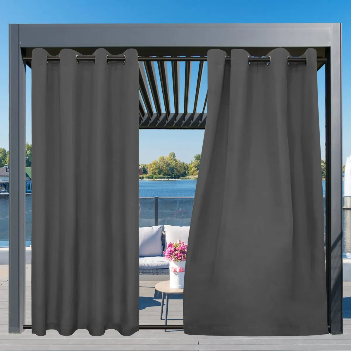 Easy-Going Outdoor Curtains for Patio 54x108 inch Grey Waterproof Windproof Wind Resistant - view 3