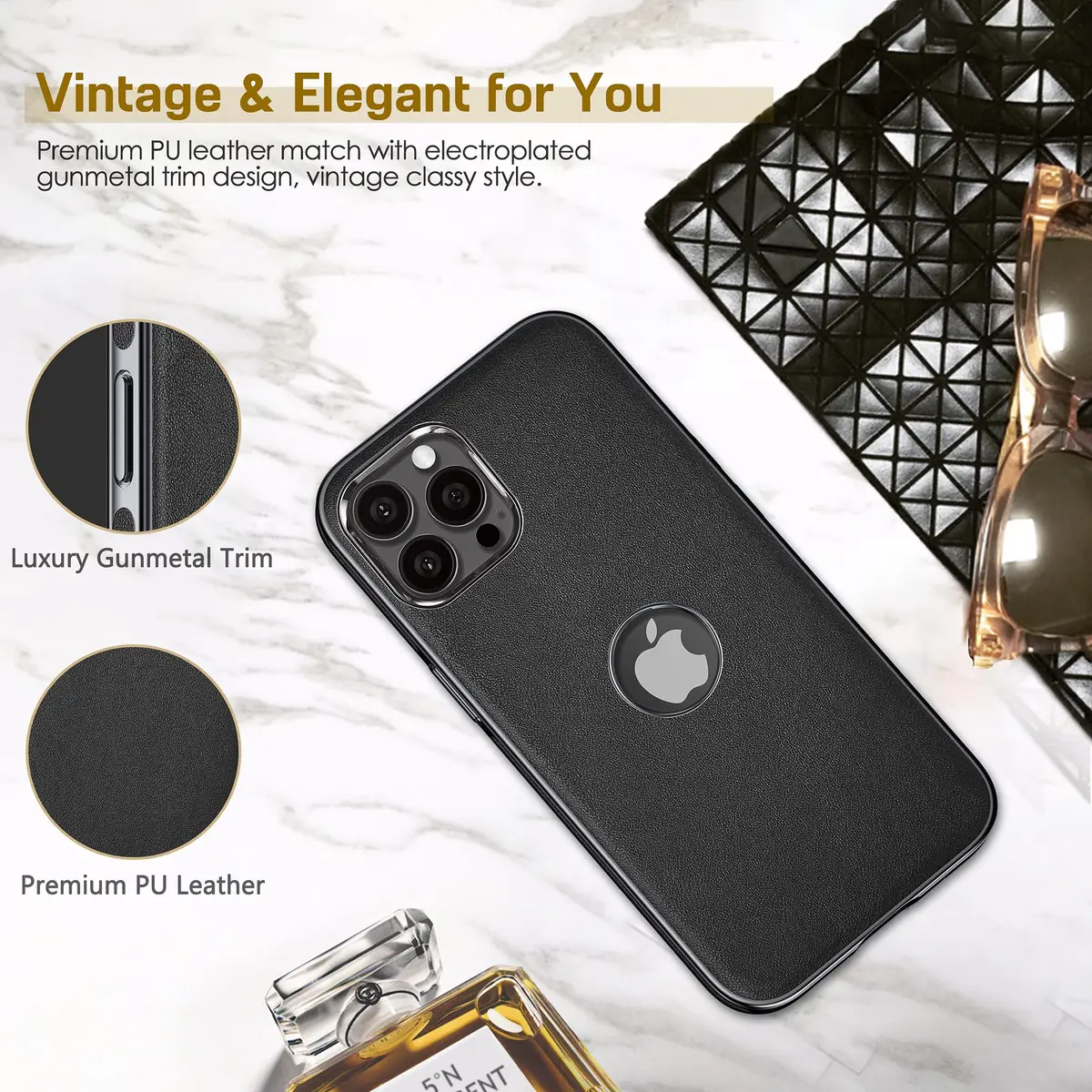 LOHASIC Leather Case for iPhone 13 Pro Max 6.7" | Elegant Vintage Business Cover in Black - view 2