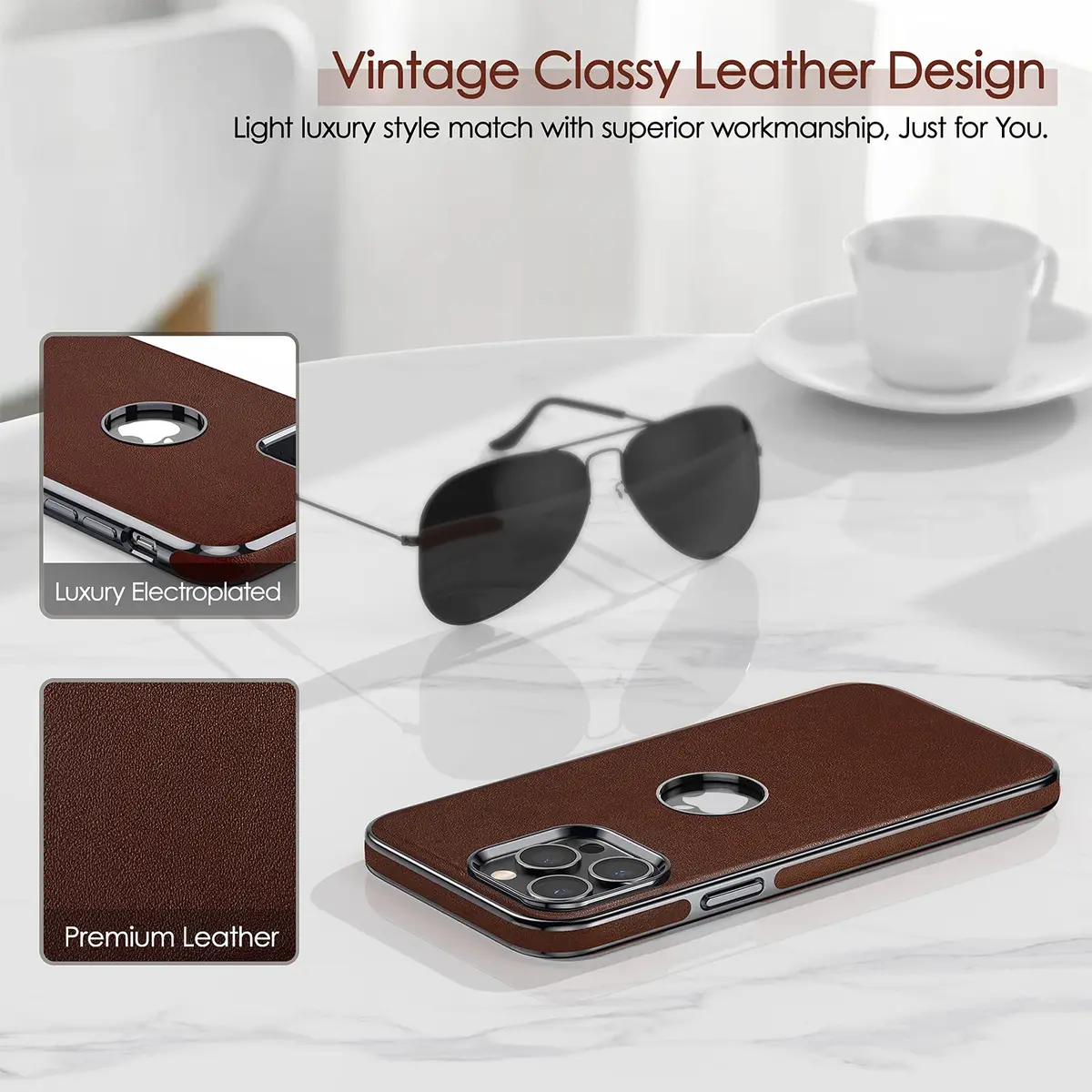 LOHASIC Leather Case for iPhone 13 Pro Max 6.7" | Slim Vintage Leather Cover for Men & Women - view 3