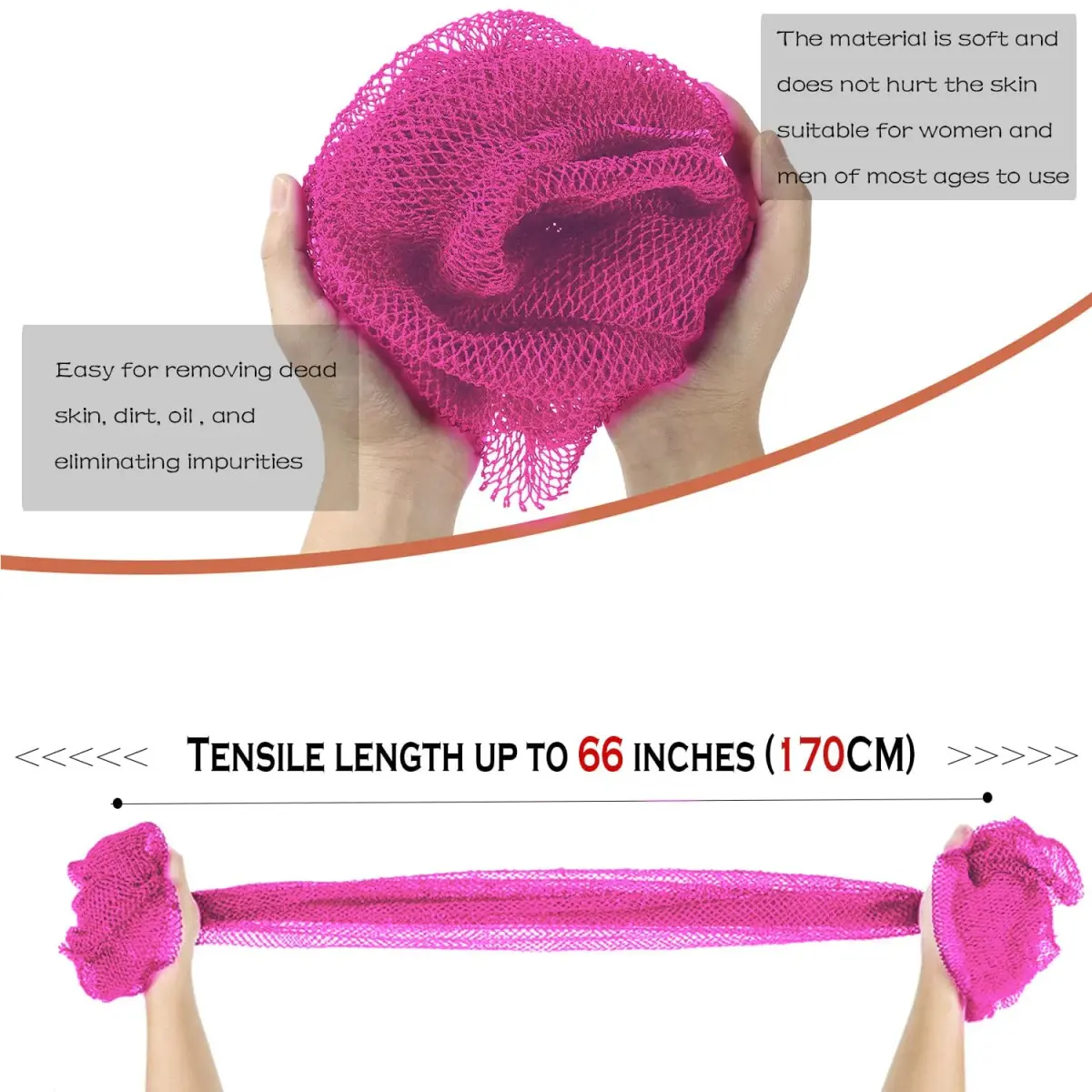 JASSINS African Net Sponge Pink | Exfoliating Body Shower Scrubber 170cm (5.6ft) - view 3