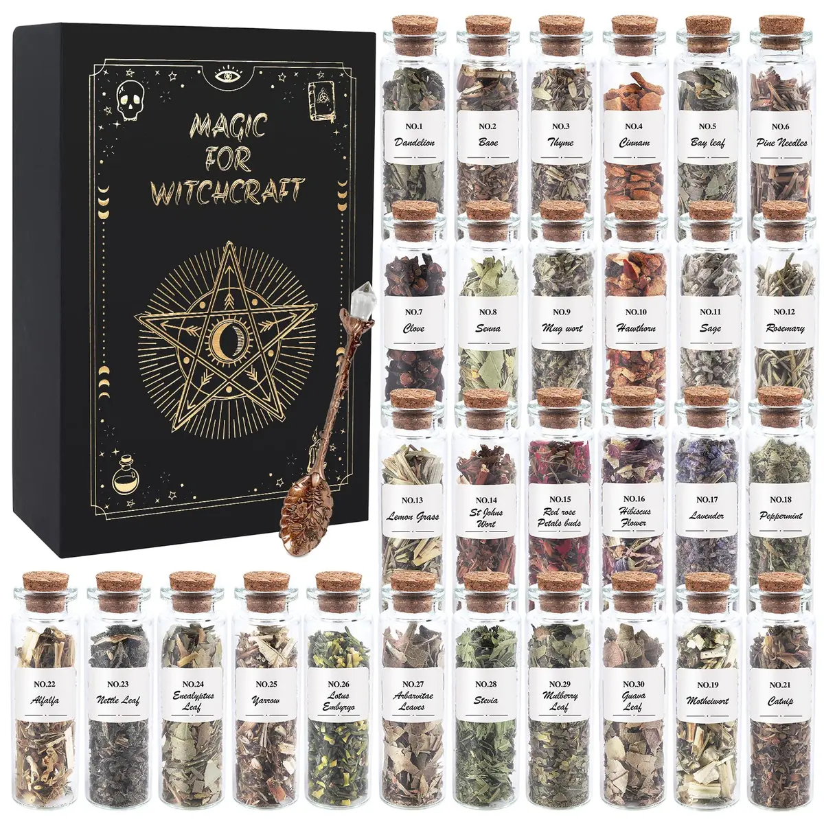 HOOMUU 30-Pack Witchcraft Herbs and Flowers for Altar Crafts | Natural Dried Botanicals for Spell Jars, DIY Gifts, and Home Decor - main product image