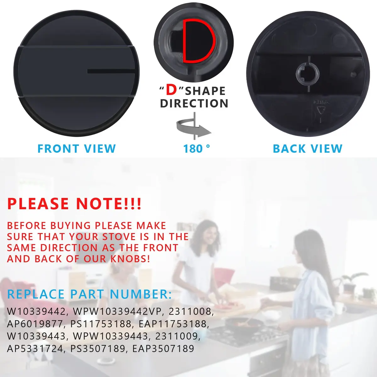 TURNEGOO Gas Stove Knobs Black 2 Pack | Compatible with Whirlpool Range & Oven - view 2