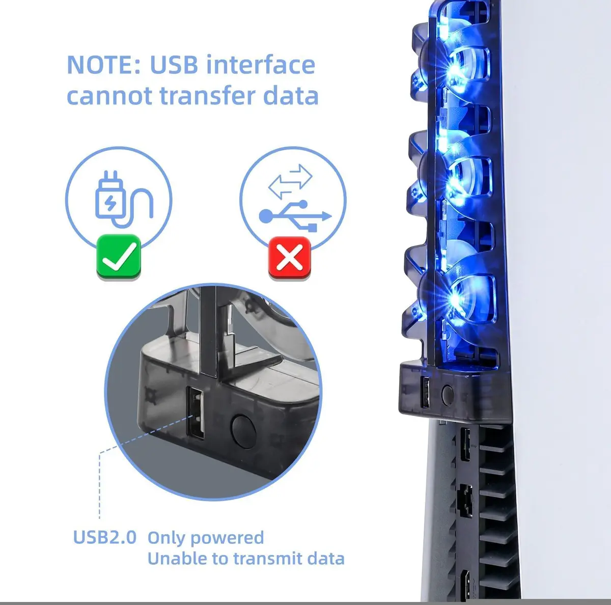 NANANINO Cooling Fan for PS5 Console | 3-Fan External Cooler with USB Charging, Blue LED, Quiet Operation - view 5