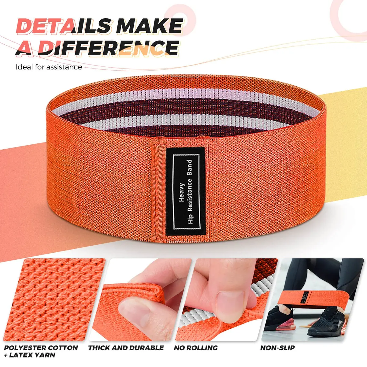 Renoj Resistance Bands for Working Out 3-Set | Heavy/Medium/Light Fabric Loops for Women Men - view 6