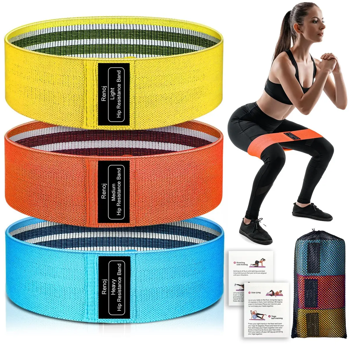 Renoj Resistance Bands for Working Out 3-Set | Heavy/Medium/Light Fabric Loops for Women Men - main product image