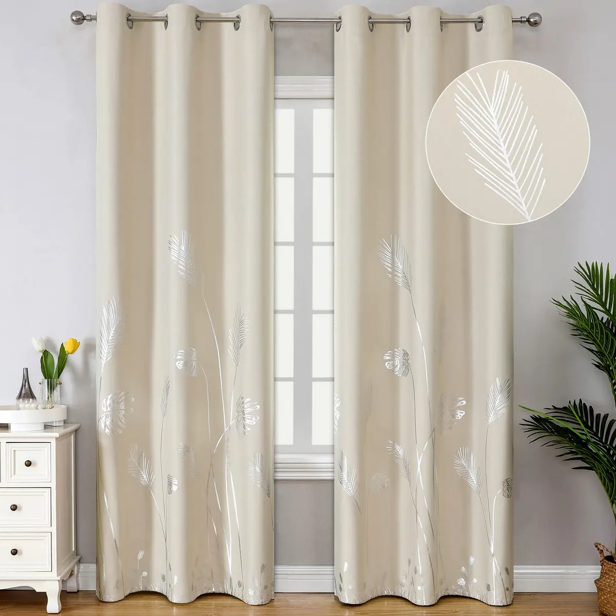Estelar Textiler Cream Patterned Curtains for Living Room Bedroom 42W x 96L | Blackout, Energy Saving - main product image