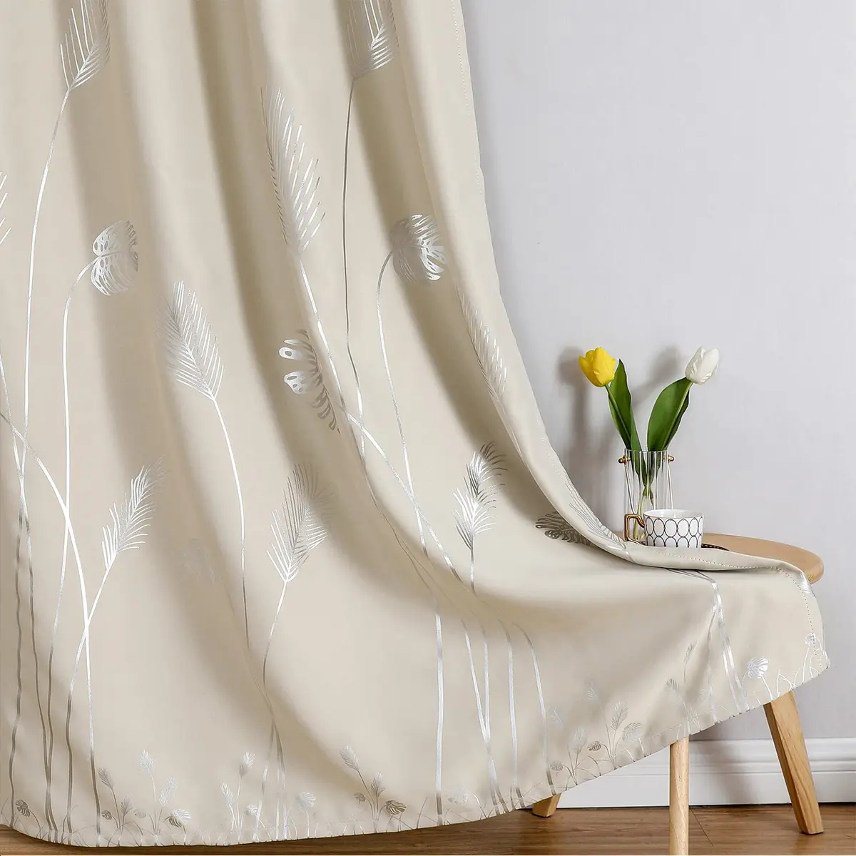 Estelar Textiler Cream Patterned Curtains for Living Room Bedroom 42W x 96L | Blackout, Energy Saving - view 7