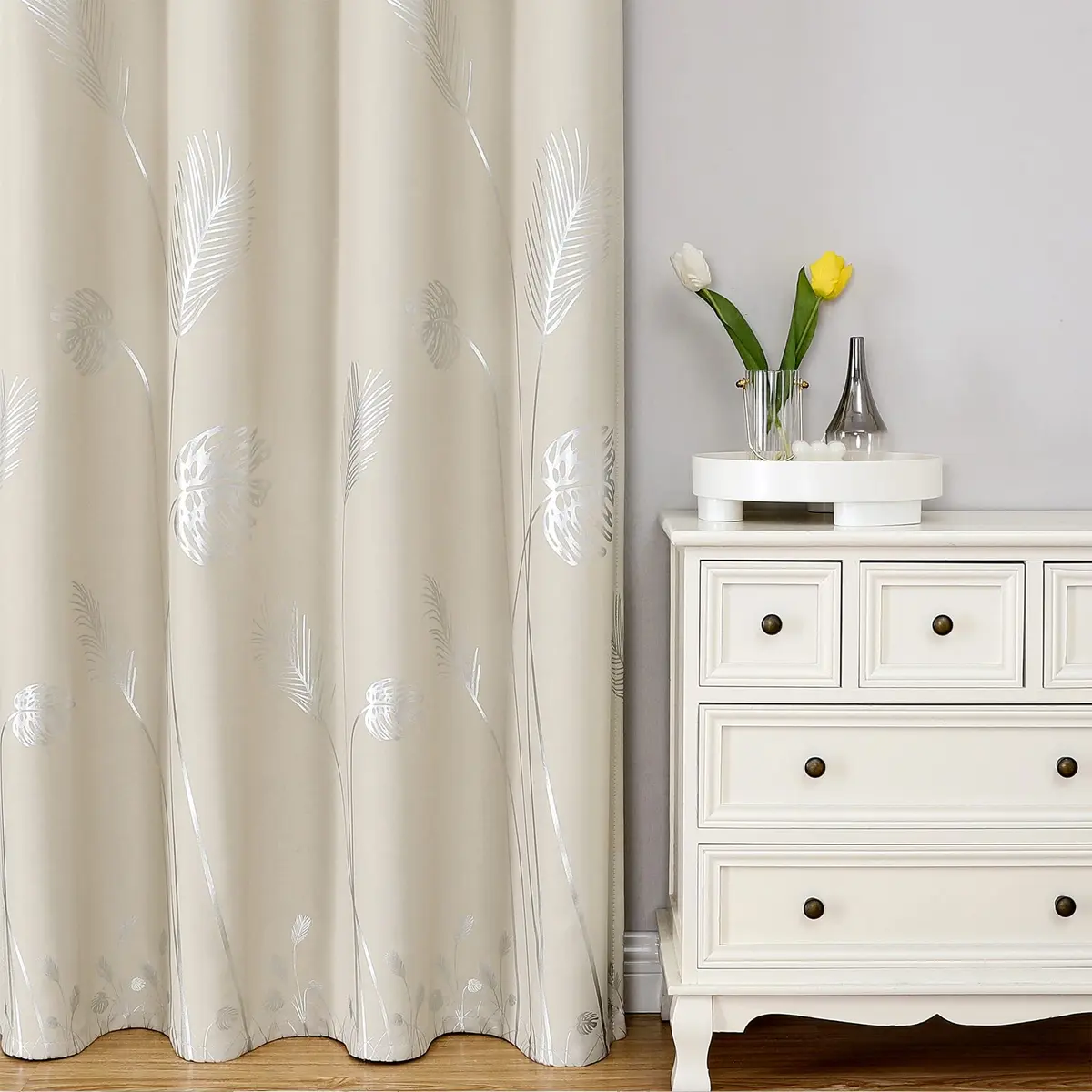 Estelar Textiler Cream Patterned Curtains for Living Room Bedroom 42W x 96L | Blackout, Energy Saving - view 2
