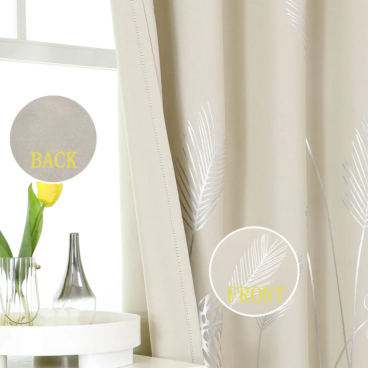 Estelar Textiler Cream Patterned Curtains for Living Room Bedroom 42W x 96L | Blackout, Energy Saving - view 3