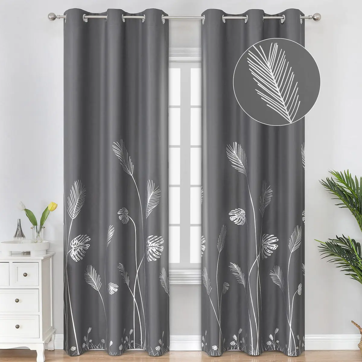 Estelar Textiler Dark Gray Blackout Patterned Curtains 42x84 inch | Energy Saving & Elegant Design - main product image