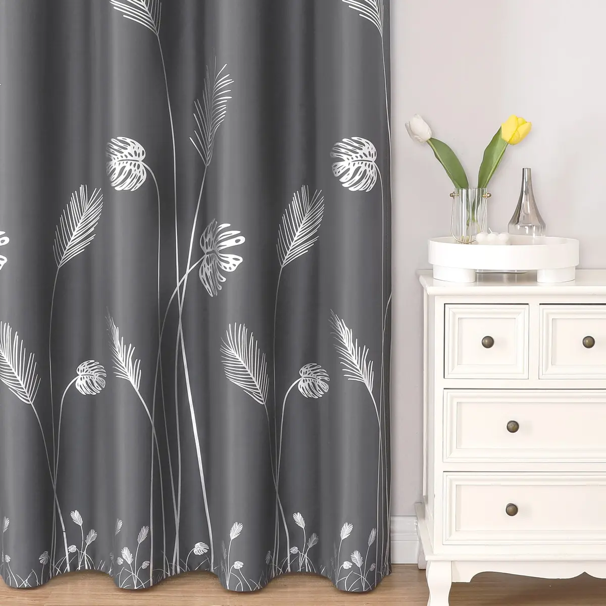 Estelar Textiler Dark Gray Blackout Patterned Curtains 42x84 inch | Energy Saving & Elegant Design - view 2