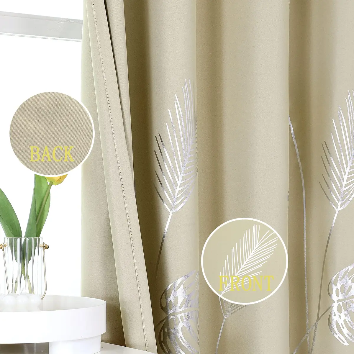 Estelar Textiler Beige Blackout Patterned Curtains for Living Room & Bedroom 52Wx84L Inch | Elegant Palm Banana Leaf Design - view 3
