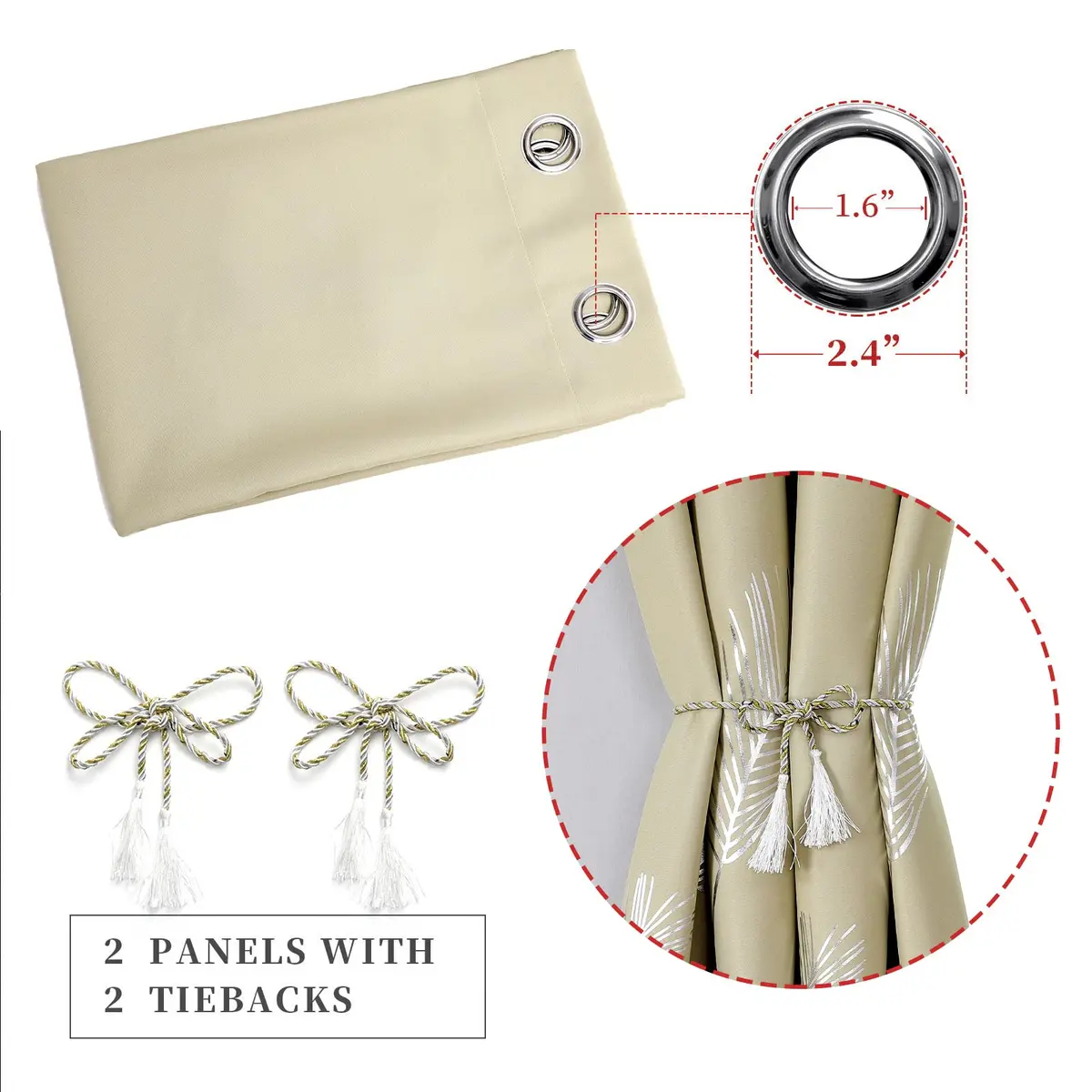 Estelar Textiler Beige Blackout Patterned Curtains for Living Room & Bedroom 52Wx84L Inch | Elegant Palm Banana Leaf Design - view 4