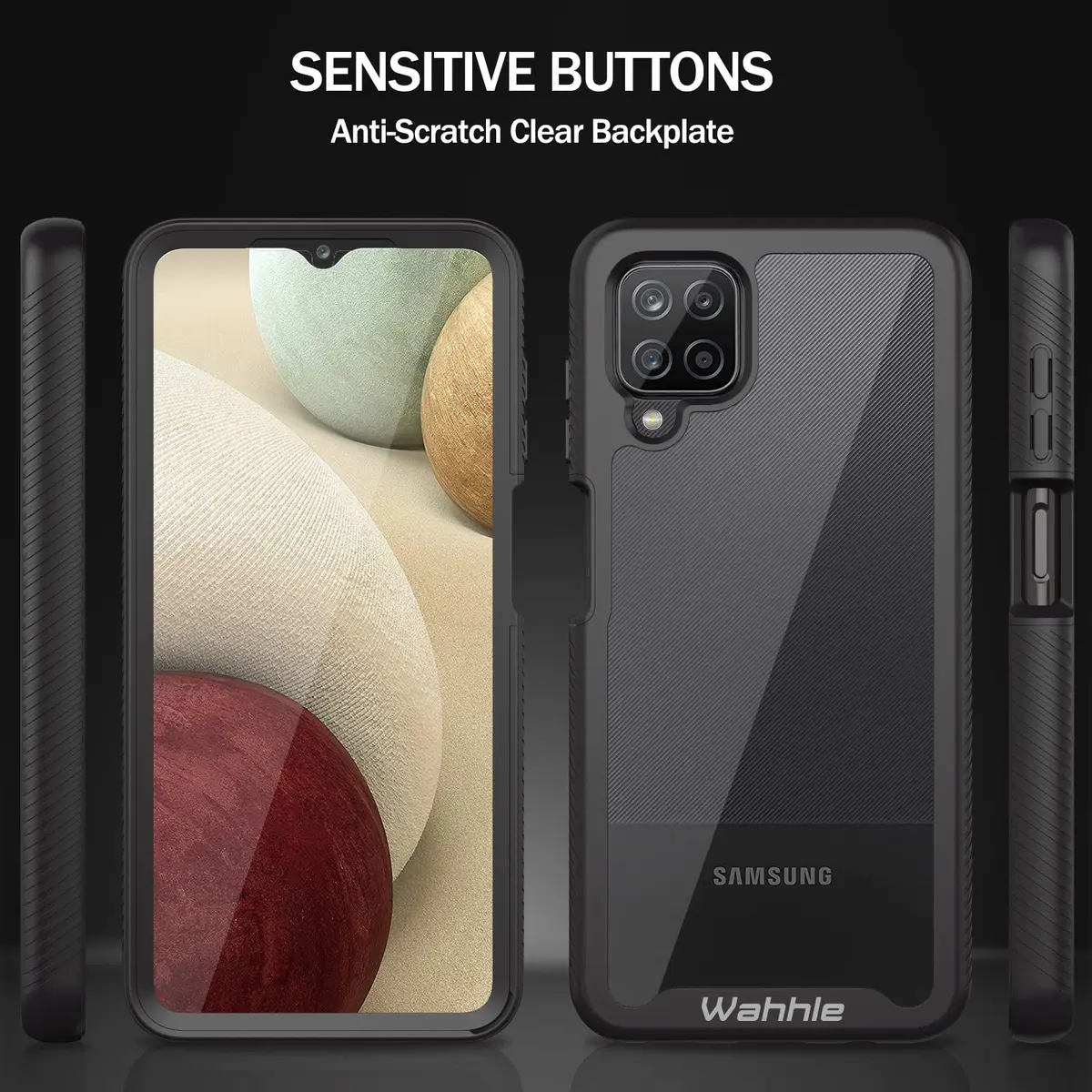 wahhle Compatible with Samsung Galaxy A12 Case, Built-in Screen Protector, Shockproof Slim Fit Bumper, Black/Clear | Full Body Protection - view 5