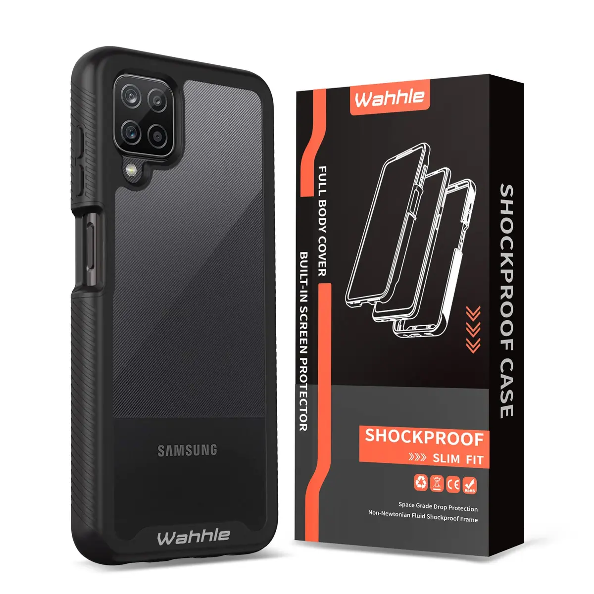wahhle Compatible with Samsung Galaxy A12 Case, Built-in Screen Protector, Shockproof Slim Fit Bumper, Black/Clear | Full Body Protection - view 7