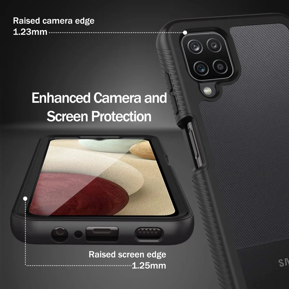 wahhle Compatible with Samsung Galaxy A12 Case, Built-in Screen Protector, Shockproof Slim Fit Bumper, Black/Clear | Full Body Protection - view 4