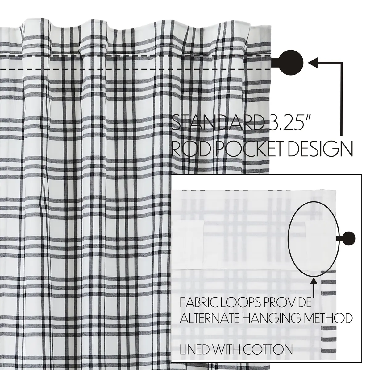 VHC Brands Sawyer Mill Plaid Valance 16x60 in. Black Cotton | Farmhouse Country Style Window Decor - view 5