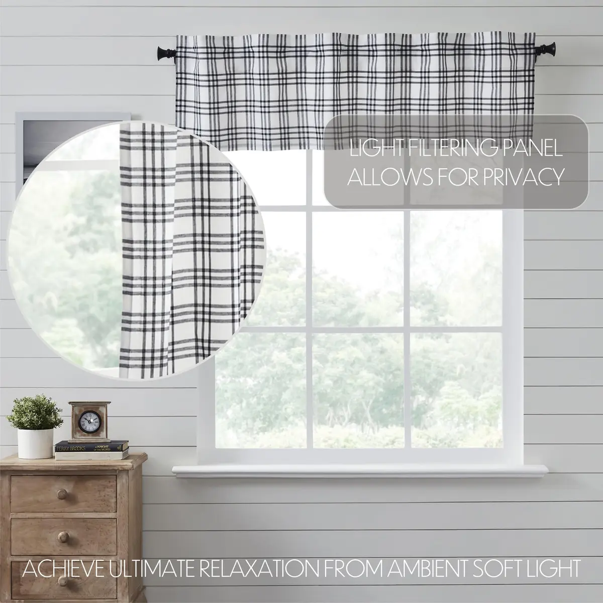 VHC Brands Sawyer Mill Plaid Valance 16x60 in. Black Cotton | Farmhouse Country Style Window Decor - view 3
