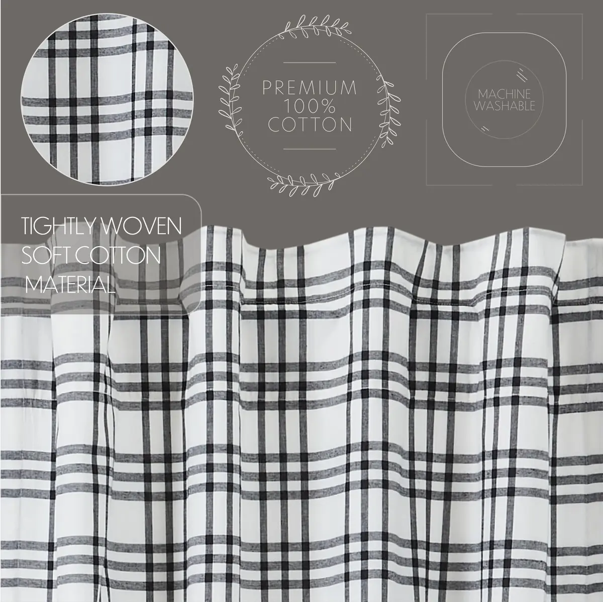 VHC Brands Sawyer Mill Plaid Valance 16x60 in. Black Cotton | Farmhouse Country Style Window Decor - view 4