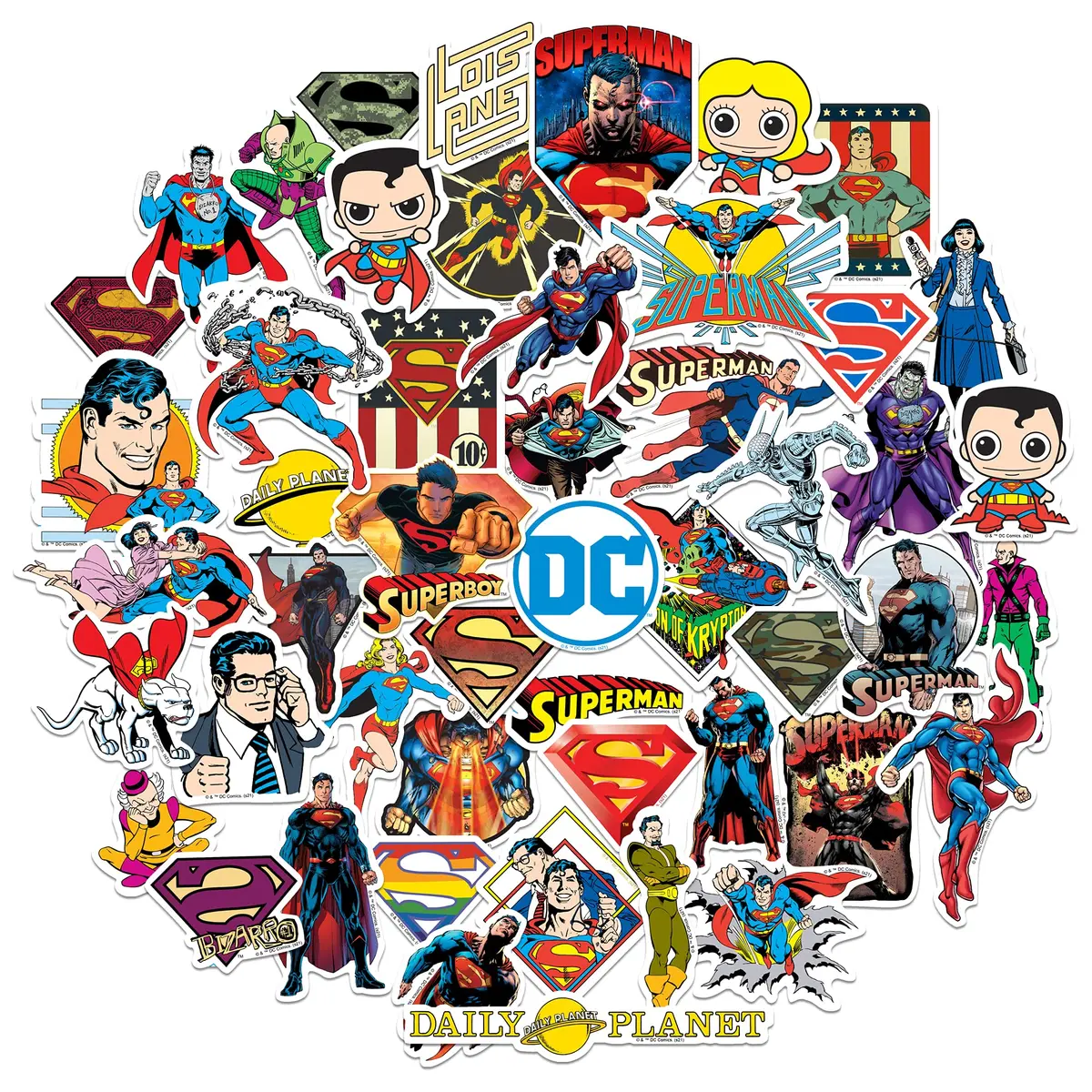 GRAPHICS & MORE Superman 50 Sticker Pack Waterproof Vinyl Decals | DC Comics Hero - main product image