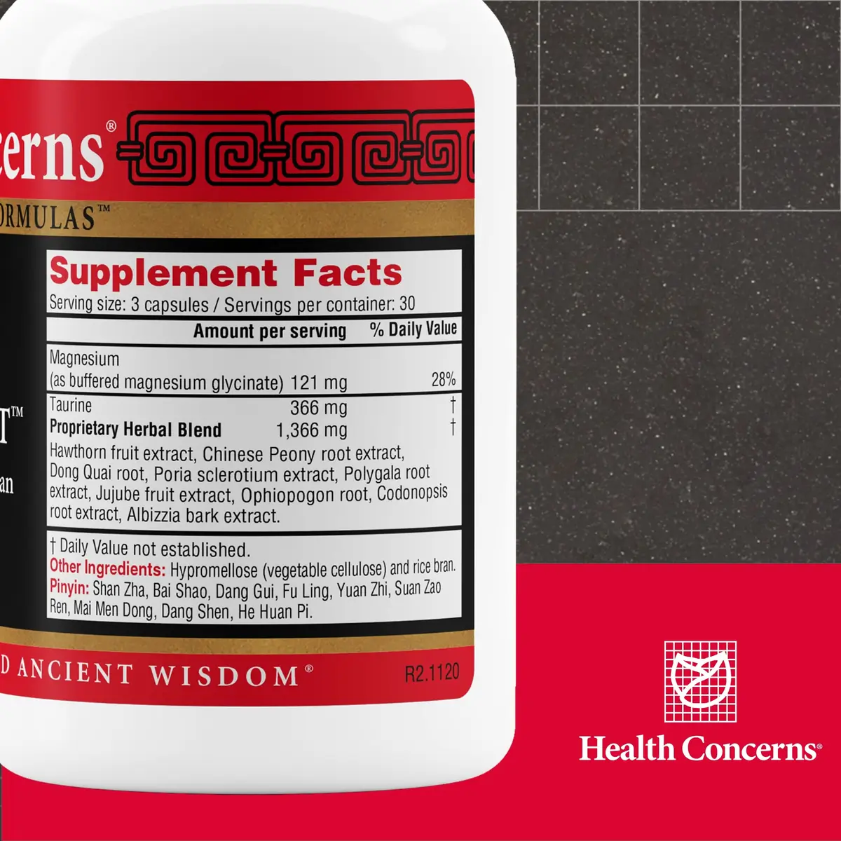 Health Concerns Calm Spirit - Stress Relief Supplement for Men & Women - Herbal Calming Support - Eases Tension & Nervousness - Magnesium, Hawthorn, Chinese Peony & Taurine - 90 Capsules - view 2