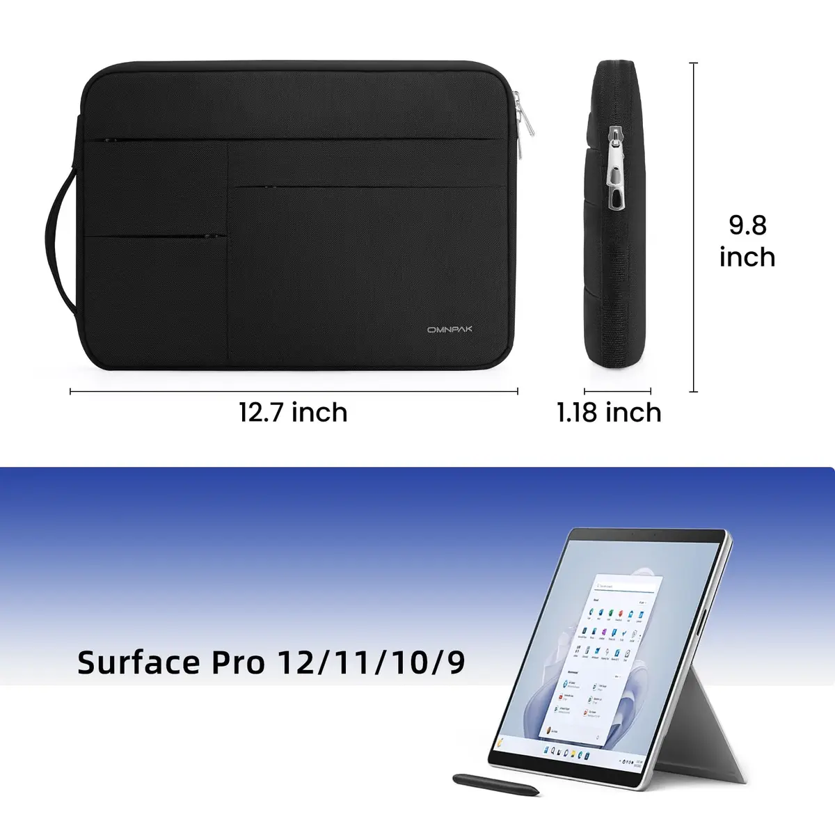 Omnpak Laptop Sleeve Case for Surface Pro 11/10/9/8/7, Side Handle Strap | Waterproof, Slim & Lightweight - view 2