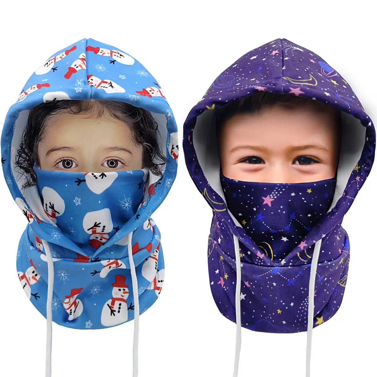 Ineetatu Kids Winter Balaclava Windproof Hats (2 Pack) - Universe + Snowman, Ages 4-16 | Warm Fleece Ski Mask with Adjustable Face Cover - main product image