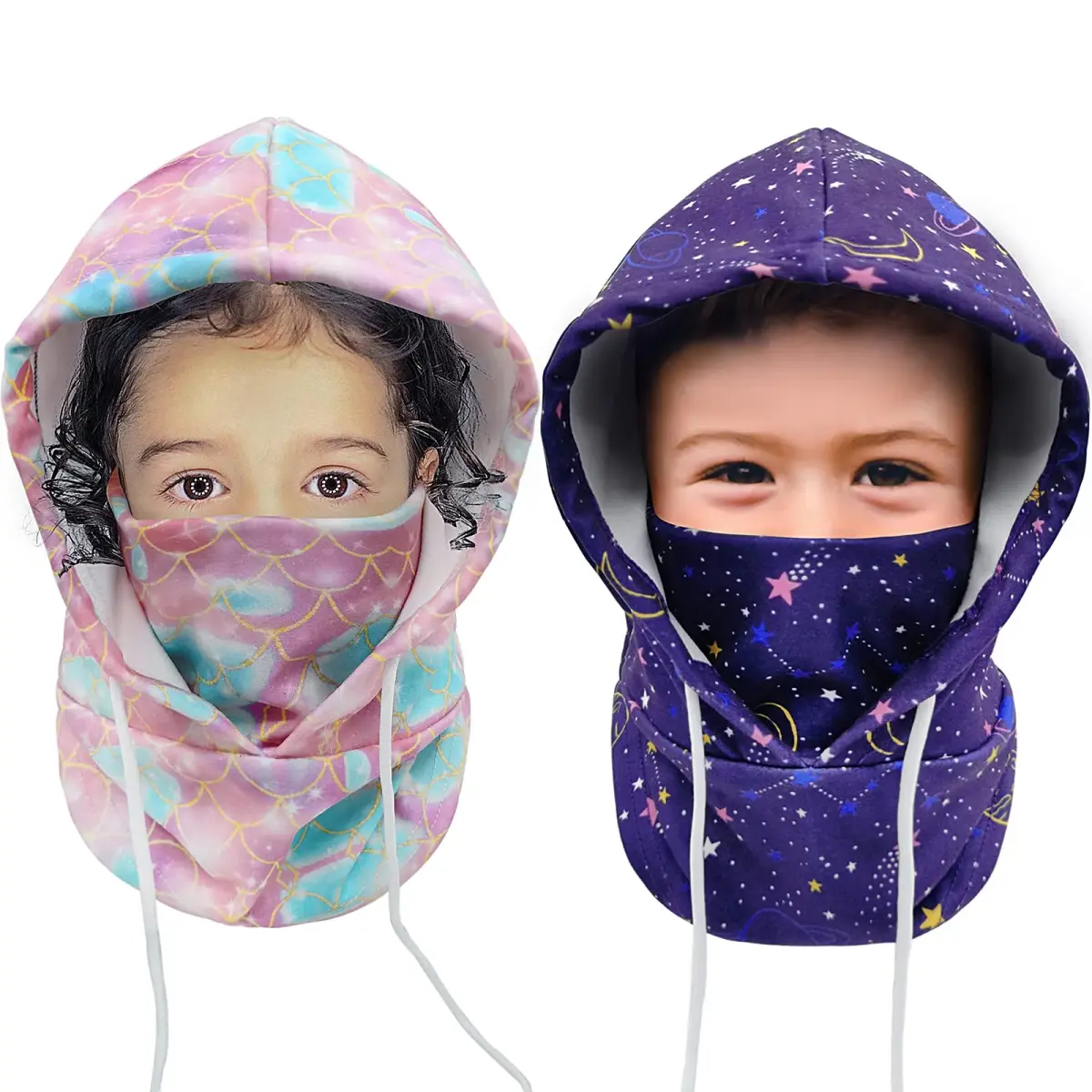 Ineetatu Kids Winter Balaclava Hat (2 Pack) Universe + Fish Scales | Windproof Fleece Ski Mask for Boys & Girls - main product image