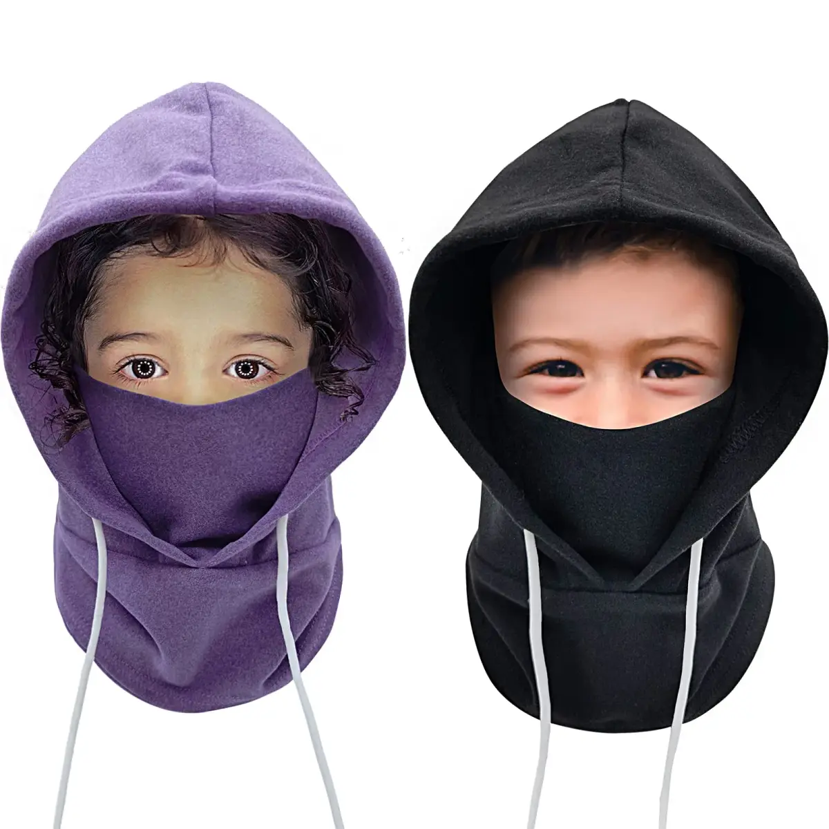 Ineetatu Kids Winter Balaclava Windproof Hats (2-Pack, Black + Purple) | Warm Fleece Ski Mask for Boys & Girls - main product image